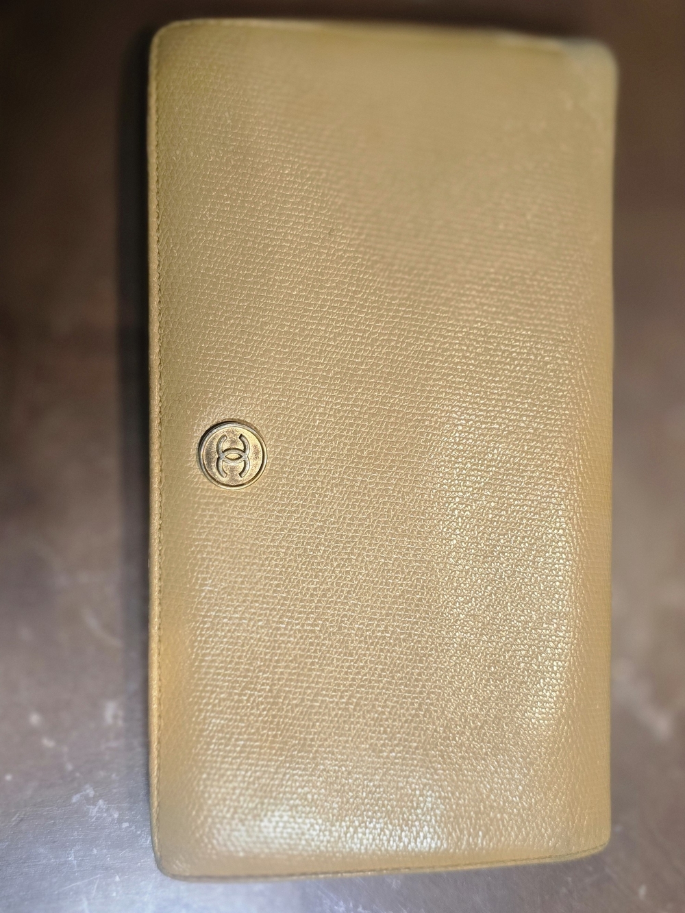 CHANEL Cream Pebbled Leather Wallet with Subtle Logo